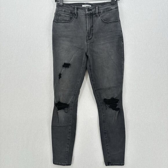 Good American Jeans 4 27 Good Legs Crop Skinny High Rise Black Denim Distress - Picture 1 of 12